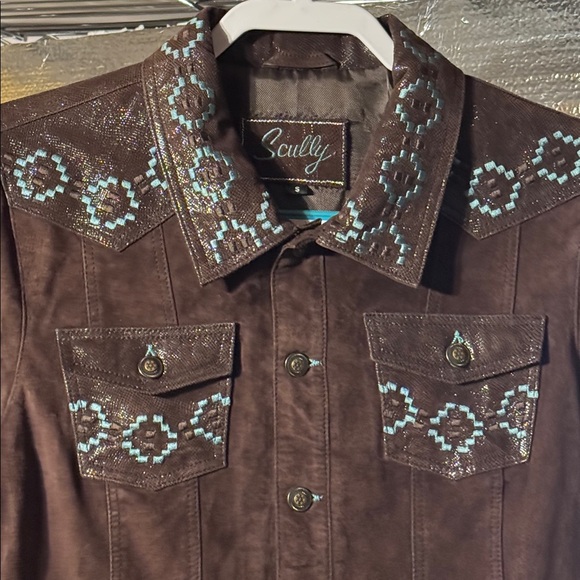 Scully Chocolate Suede Jacket with Turquoise Accents. W’s Small - Picture 2 of 11